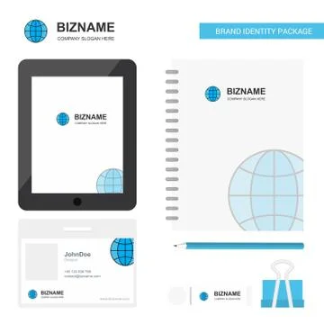 Globe  Business Logo, Tab App, Diary PVC Employee Card and USB Brand Stationa Stock Illustration
