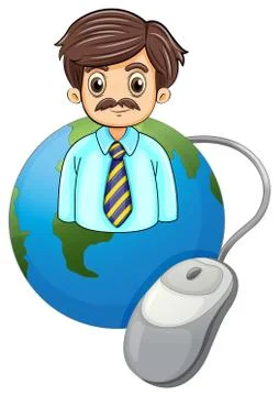 A globe with a businessman and a computer mouse Illustrazione stock