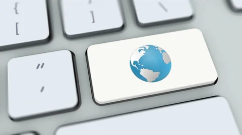 Globe button on computer keyboard. Key is pressed, click for HD Stock Footage 35647404