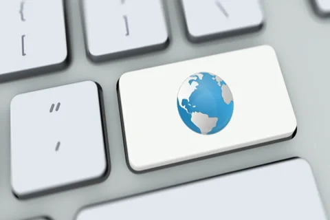 Globe button on computer keyboard. Key is pressed, click for HD Stock Footage 35649010