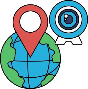 A globe with a camera on top of it Stock Illustration