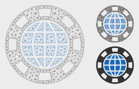 Globe Casino Chip Vector Mesh Network Model and Triangle Mosaic Icon Illustrazione stock
