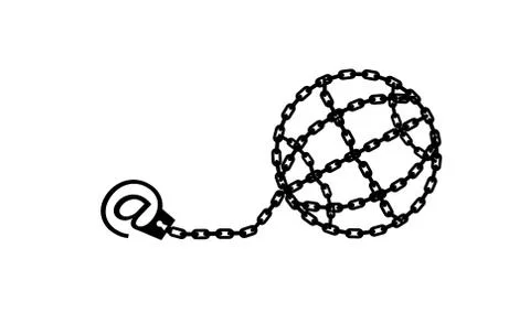Globe chained and shackled. Phone internet and social networks addiction icon Stock Illustration