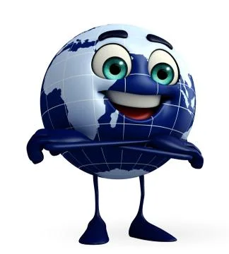 Globe character is folding hand Stock Illustration