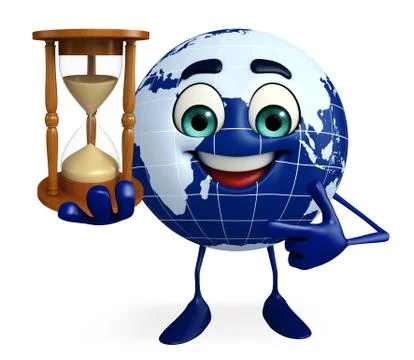 Globe character with sand clock Stock Illustration