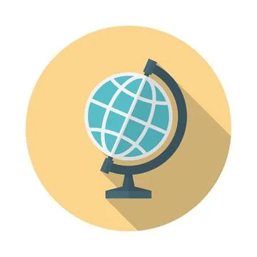 Globe circle icon with long shadow. Flat design style. Stock Illustration