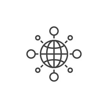 Globe with Circles vector concept linear icon or sign Stock Illustration