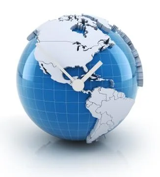 Globe with clock, 3d render Stock Illustration