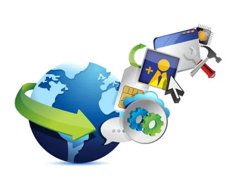 Globe cloud of colorful application icons Stock Illustration