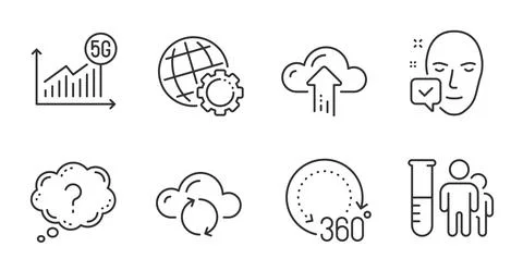 Globe, Cloud sync and Question mark icons set. Medical analyzes, Face accepted イラスト素材