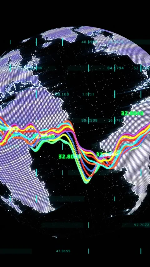 Globe with colorful data lines and binary code animation over continents Stock Footage 319811029
