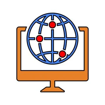 Globe Computer Logo Icon . Stock Illustration