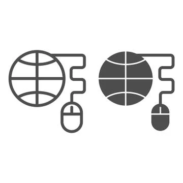 Globe with computer mouse line and glyph icon. Planet and mouse vector Illustrazione stock