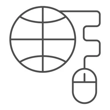 Globe with computer mouse thin line icon. Planet and mouse vector illustration Stock Illustration