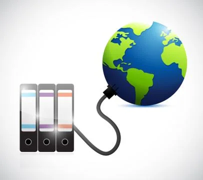 Globe connected to folders. illustration design Stock Illustration