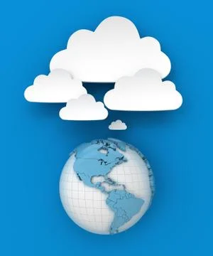 Globe connecting to cloud with copyspace, 3d render Illustrazione stock
