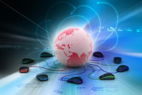 Globe connecting with computer mouse Illustrazione stock