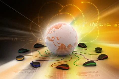 Globe connecting with computer mouse Stock Illustration