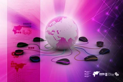 Globe connecting with computer mouse Illustrazione stock