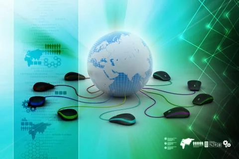 Globe connecting with computer mouse Stock Illustration