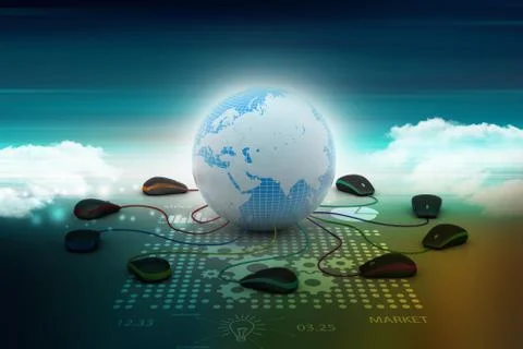 Globe connecting with computer mouse Stock Illustration