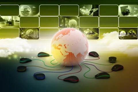 Globe connecting with computer mouse Stock Illustration