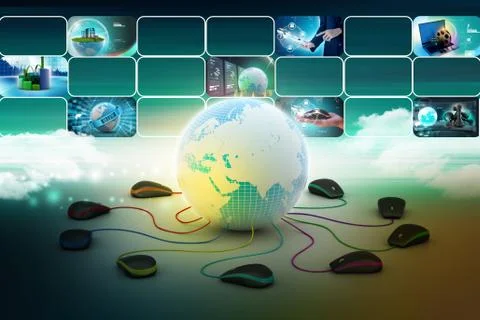 Globe connecting with computer mouse 스톡 일러스트