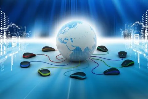 Globe connecting with computer mouse Stock Illustration
