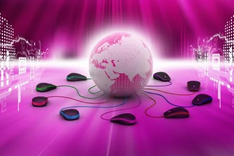 Globe connecting with computer mouse Stock Illustration