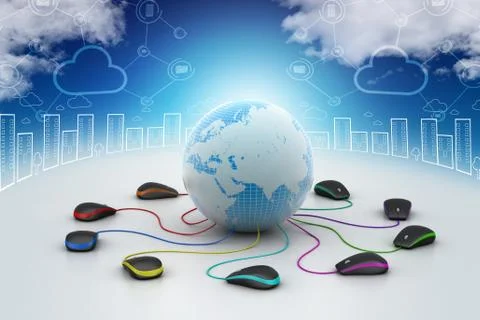 Globe connecting with computer mouse Stock Illustration