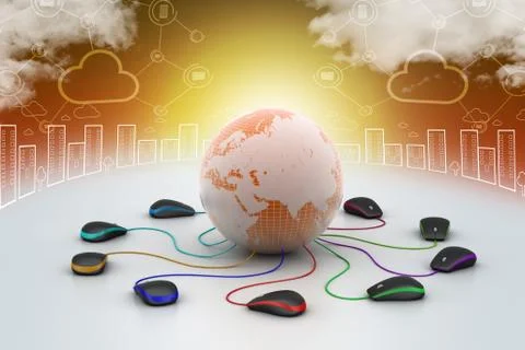Globe connecting with computer mouse Stock Illustration