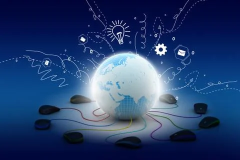 Globe connecting with computer mouse Stock Illustration