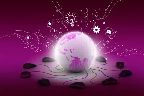 Globe connecting with computer mouse Stock Illustration