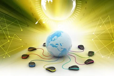 Globe connecting with computer mouse Stock Illustration