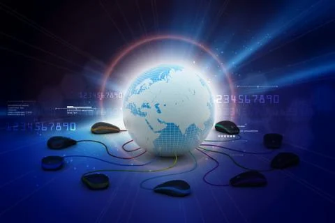 Globe connecting with computer mouse Stock Illustration