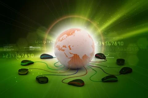 Globe connecting with computer mouse Stock Illustration