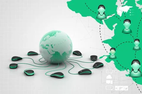 Globe connecting with computer mouse Stock Illustration