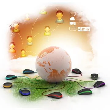 Globe connecting with computer mouse Stock Illustration