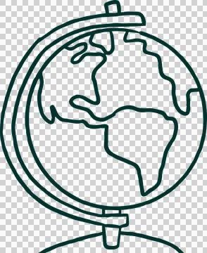 Globe with continents is being shown in line art with support arm, base on Stock Illustration