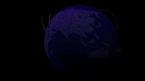 Globe with continents Globe with dot texture spinning on blue  4K video Video stock 309541972