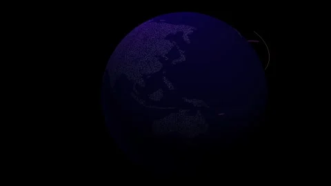 Globe with continents Globe with dot texture spinning on blue  4K video Video stock 309541975