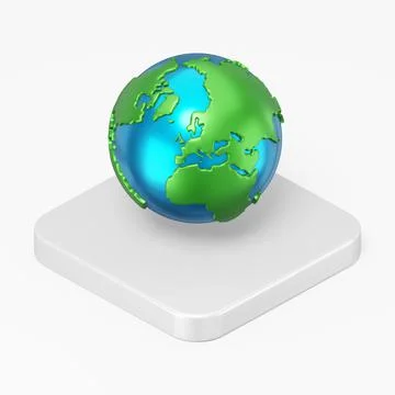 Globe with continents icon. 3d rendering square button key isometric view, in Stock Illustration