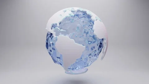 Globe with crystal clear 3d liquid as ocean water resource Stock Footage 147865584