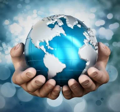 Globe in cupped hands Foto stock