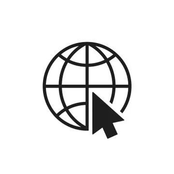 Globe with cursor icon. Vector illustration. Isolated. Illustrazione stock