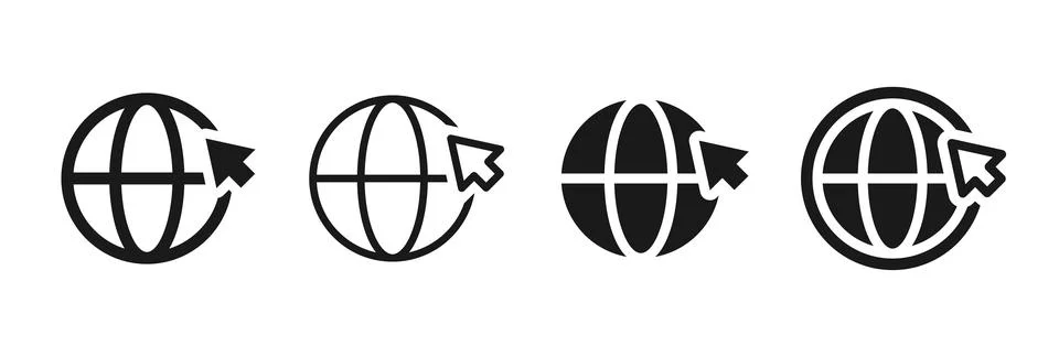Globe cursor icon. Web sphere with pointer vector for internet navigation s.. Illustrazione stock