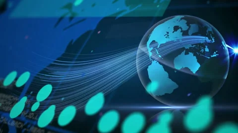 Globe with data streams and digital connections animation over blue background Stockbeeldmateriaal 306721664