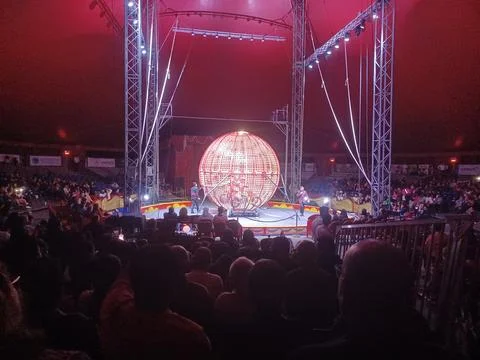 Globe Death Cage Circus Performance Stock Photos
