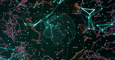 Globe with digital connections and data processing image over network of lines 库存插图