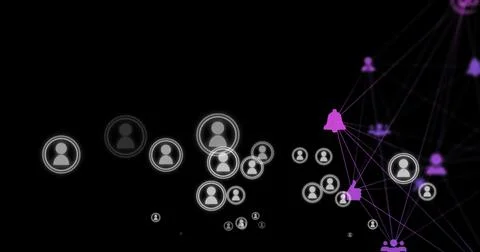 Globe of digital icons against multiple digital profile icon moving Illustrazione stock